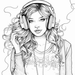teen girl  with headphones and cute top