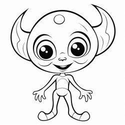 a friendly alien with big eyes and a wide smile