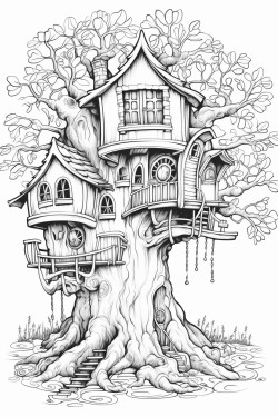 a whimsical tree house with simple details