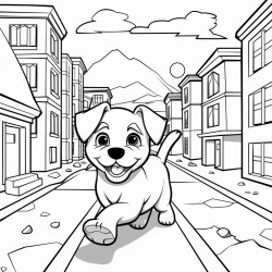 dog run between buildings bw white background