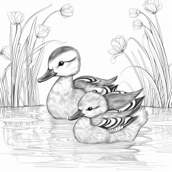 cute babyducks swimming in pond