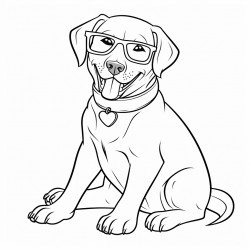 labrador dog wearing sunglasses posing for a photo looking ahead in a sitting position