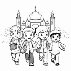 muslims kids going to the masjid no faces