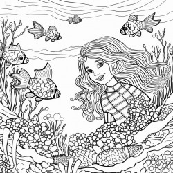 mermaids swimming among colorful coral reefs