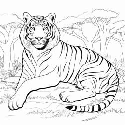 a majestic tiger lounging in the shade