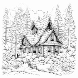a cozy cabin in a snowy forest