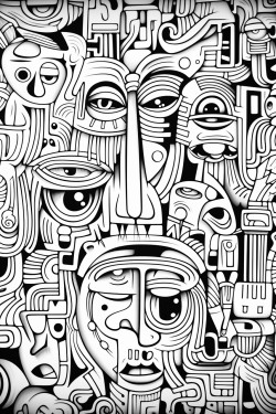vocabulary in the middle and doodle optical illusion in the background