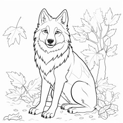 a wolf with fall leaves