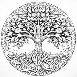 tree mandalas pattern highly detailed black outline no greyscale zentagle art on roots