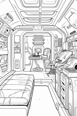 space ship cabin c bed with screens with desk space futuristic detail