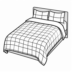 bed with bedsheet sliding down square pattern on it