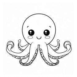 kids coloring page with octopus black and white simple line art style minimalist drawing white background style raw