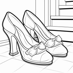 a pair of glass slippers sitting on stairs with a carpet