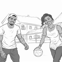 adults with african american features playing kickball