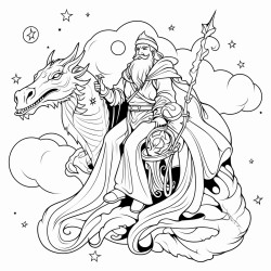wizard riding a dragon midnight sky