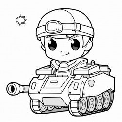soldier and tank chibi style easy coloring for kids