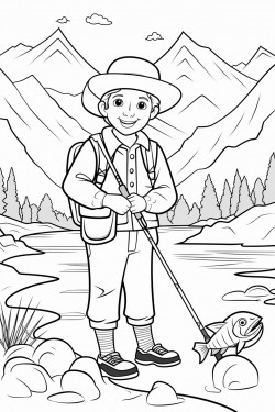 a fly fisherman by a river with mountains