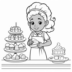 black girl cake decorator with pastries