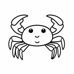kids coloring page with crab black and white simple line art style minimalist drawing white background style raw