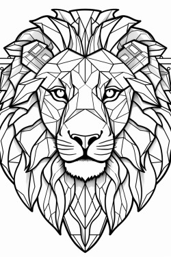 geometric stained glass lion with big mane