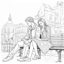 a couple sitting on a bench coloring page