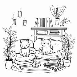cats in a cozy room with plants