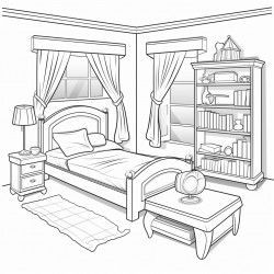 kids bedroom with toys books bed