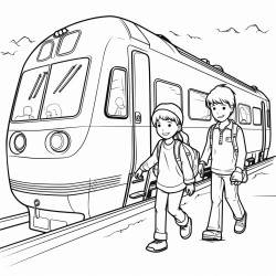 children boarding train