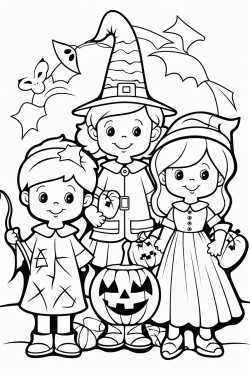 halloween coloring page white background bold line art
