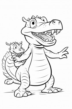 an alligator dancing with zebra in a simple coloring book style with low detail