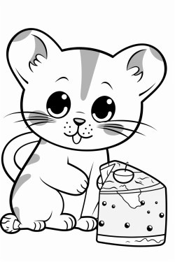 a cat and a mouse eating cheese in kawaii style