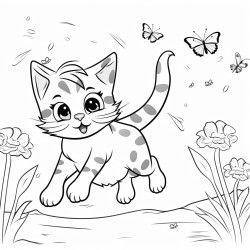 A playful cat chasing butterflies