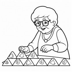 granny making cookies in the shape of triangles