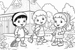 kids cleaning up school and village