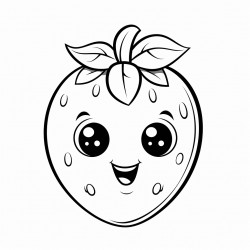 cartoon character of a strawberry with a face in a garden