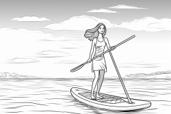 a woman paddle boarding on the sea on a sunny day