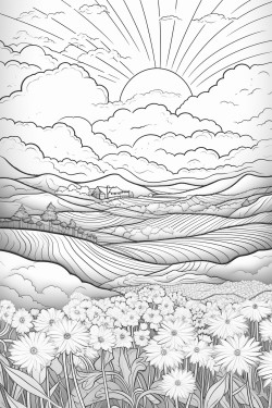 spring field with sunrise