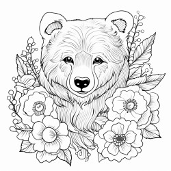 black bear with pattern inside with flowers