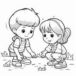 a 3 year old boy helping a girl