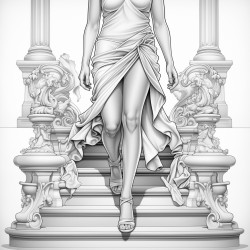 high heels walking confident flow skirt showing at the top of page