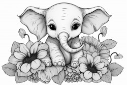 baby elephant baby owl in sunflower and roses