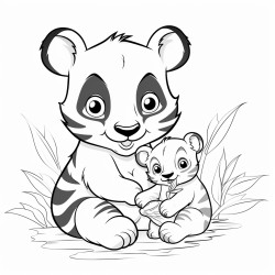 panda bear playing with tiger