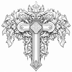 a cross and an ornate crown