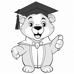 bear mascot wearing graduation hat