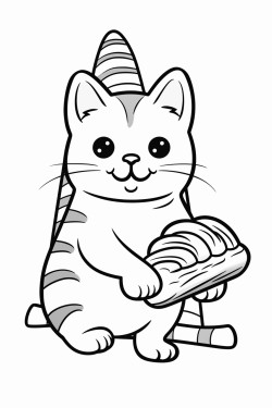 un chat qui tient un croissant dans ses pattes