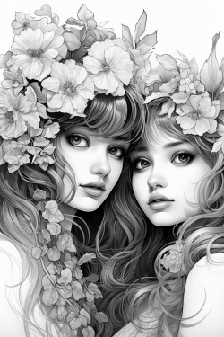 girls and flowers
