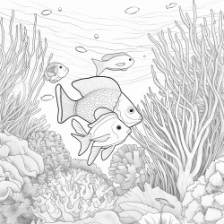 a calming coral reef with many kinds of tropical fish and ocean wildlife