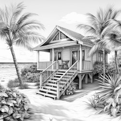 a beach with cabana