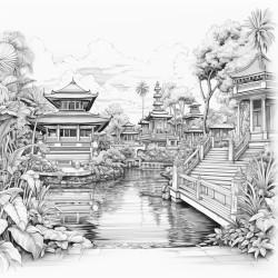 a scene of the balinese philosophy of tri hita karana