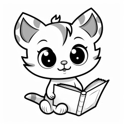 nonoline kitty cat reading a book bold lines